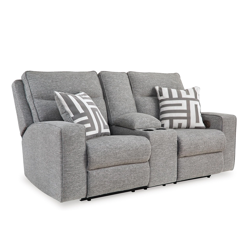 Bowery Hill Contemporary Polyester Pewter Power Reclining Loveseat