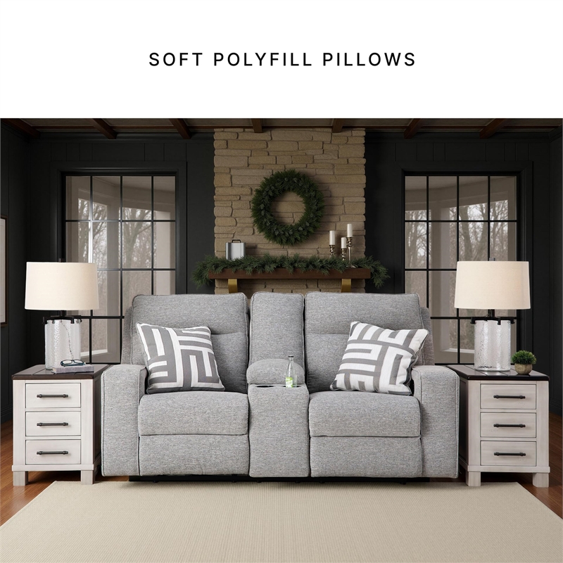 Bowery Hill Contemporary Polyester Pewter Power Reclining Loveseat