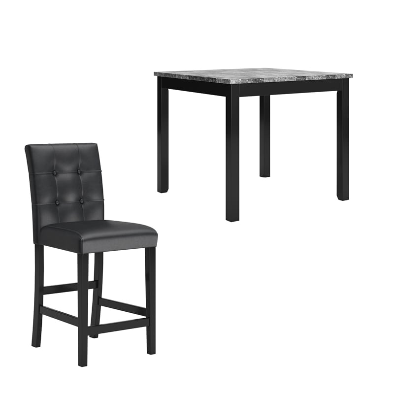 Bowery Hill 5 Piece Square Counter Table Set in Black Finish