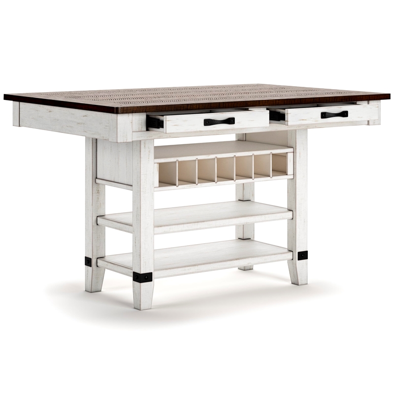 Bowery Hill Farmhouse White & Brown Counter Height Dining Table