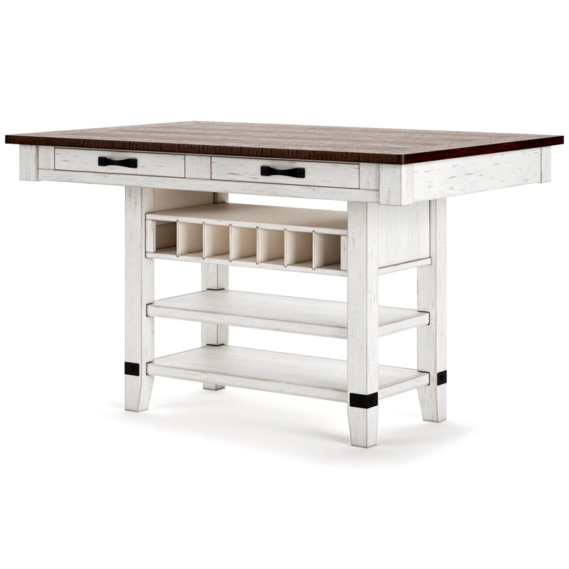 Bowery Hill Farmhouse White & Brown Counter Height Dining Table