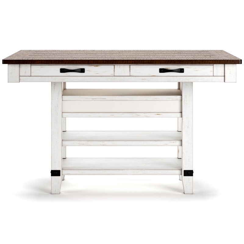 Bowery Hill Farmhouse White & Brown Counter Height Dining Table