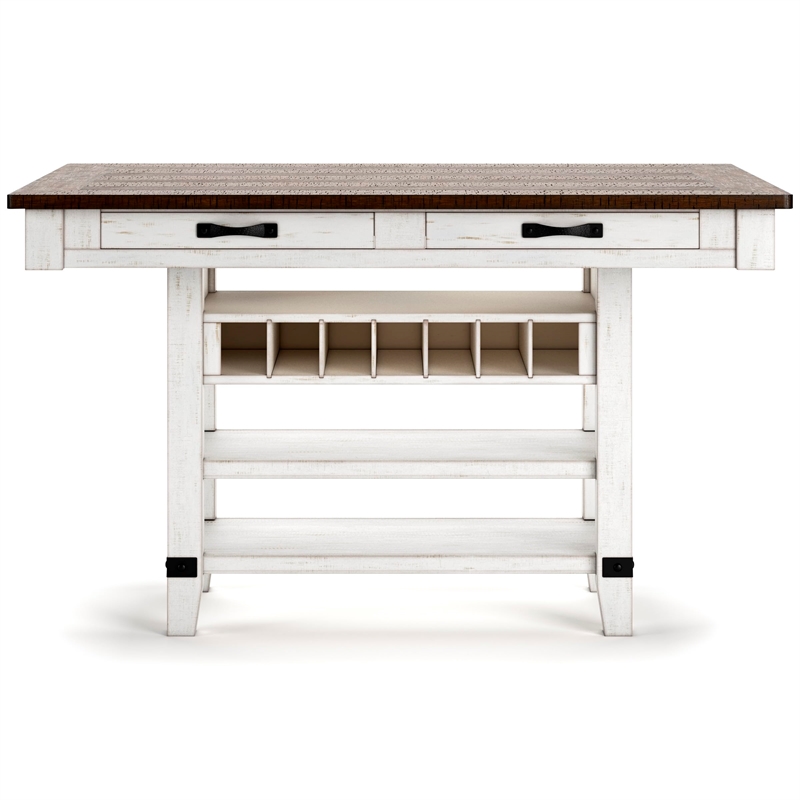 Bowery Hill Farmhouse White & Brown Counter Height Dining Table