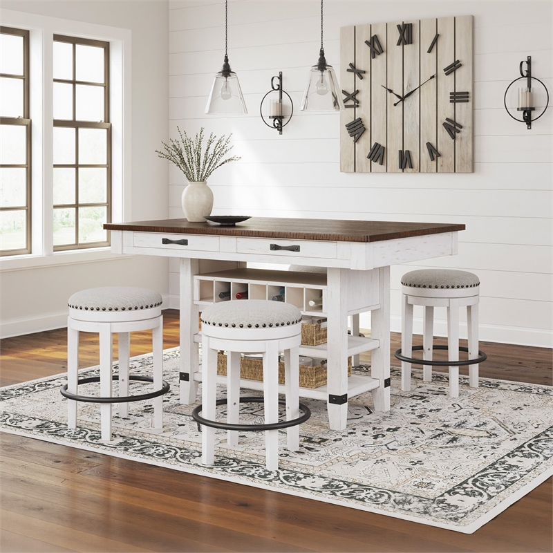 Bowery Hill Farmhouse White & Brown Counter Height Dining Table