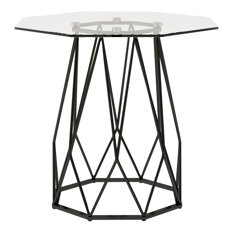Bowery Hill Contemporary Contemporary Glass Top End Table in Black
