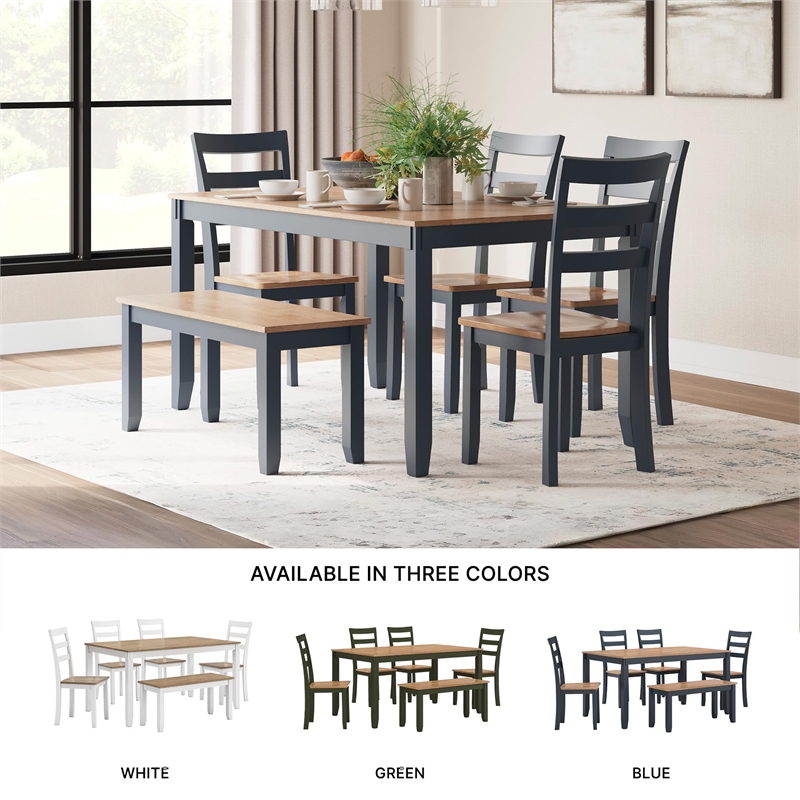 Bowery Hill Farmhouse Natural & Blue Dining Table Set - Set of 6