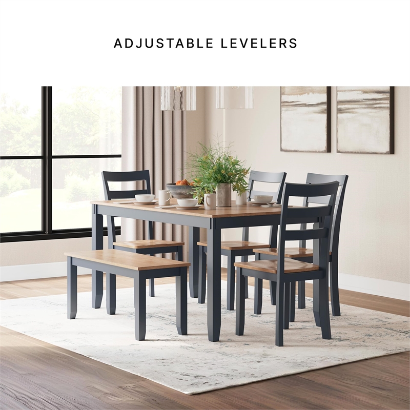 Bowery Hill Farmhouse Natural & Blue Dining Table Set - Set of 6
