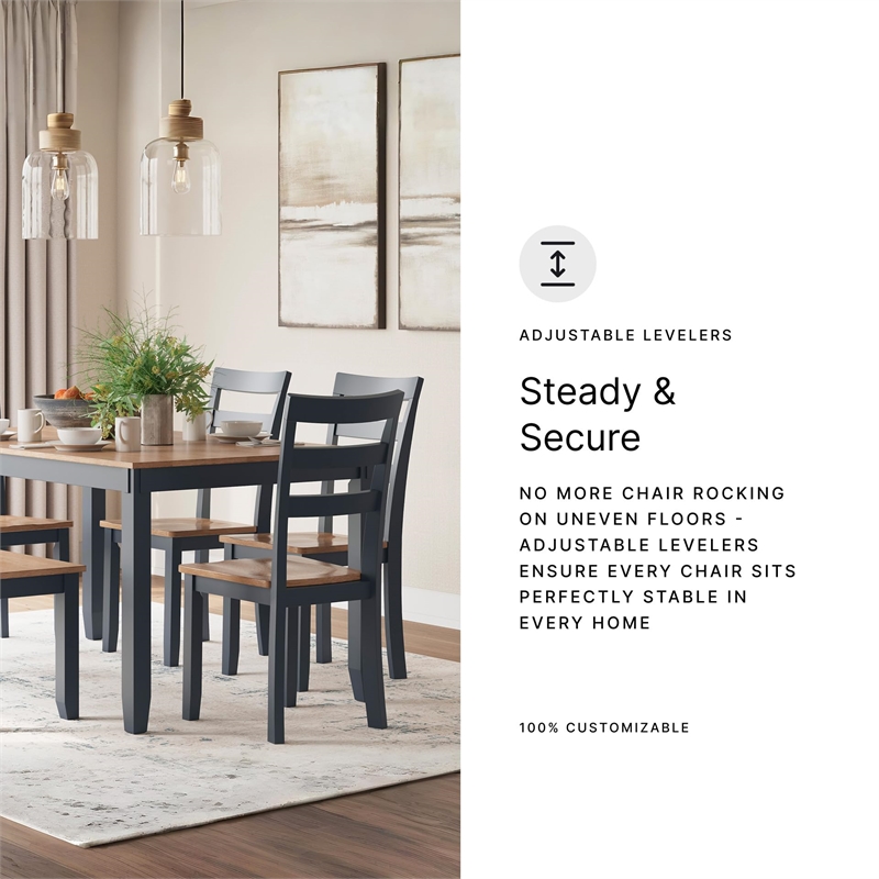 Bowery Hill Farmhouse Natural & Blue Dining Table Set - Set of 6