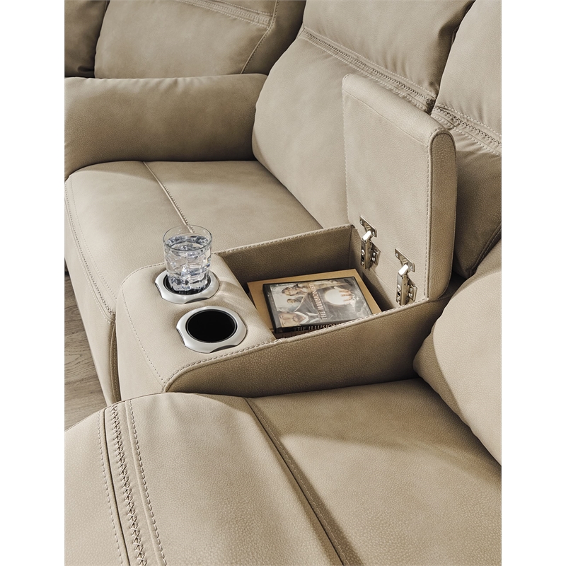 Bowery Hill Contemporary Sand Power Reclining Loveseat with Console