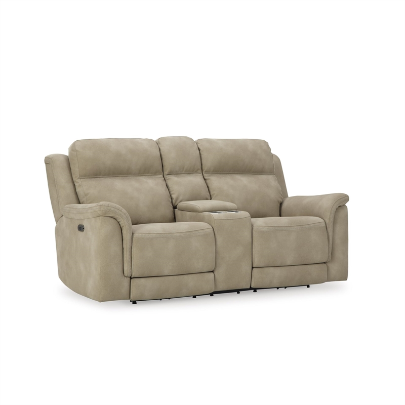 Bowery Hill Contemporary Sand Power Reclining Loveseat with Console