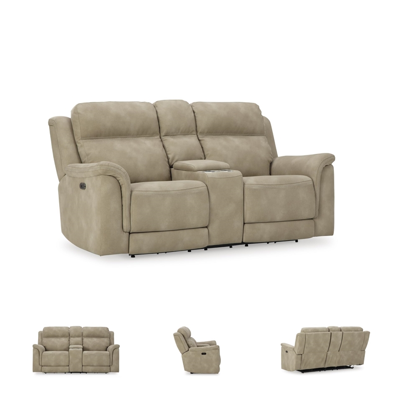 Bowery Hill Contemporary Sand Power Reclining Loveseat with Console