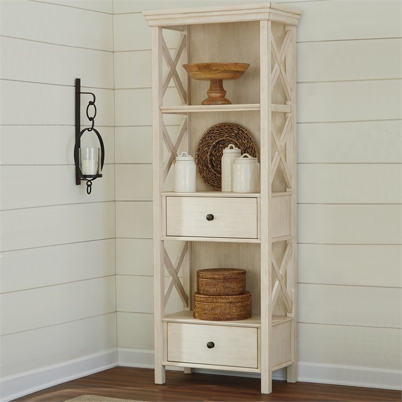 Bowery Hill Contemporary 3-Shelf Engineered Wood Bookcase in Antique White