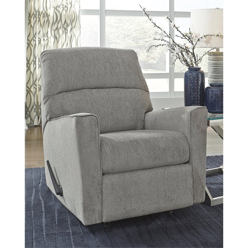 Bowery Hill Contemporary Fabric Rocker Recliner in Gray with Attached Cushions