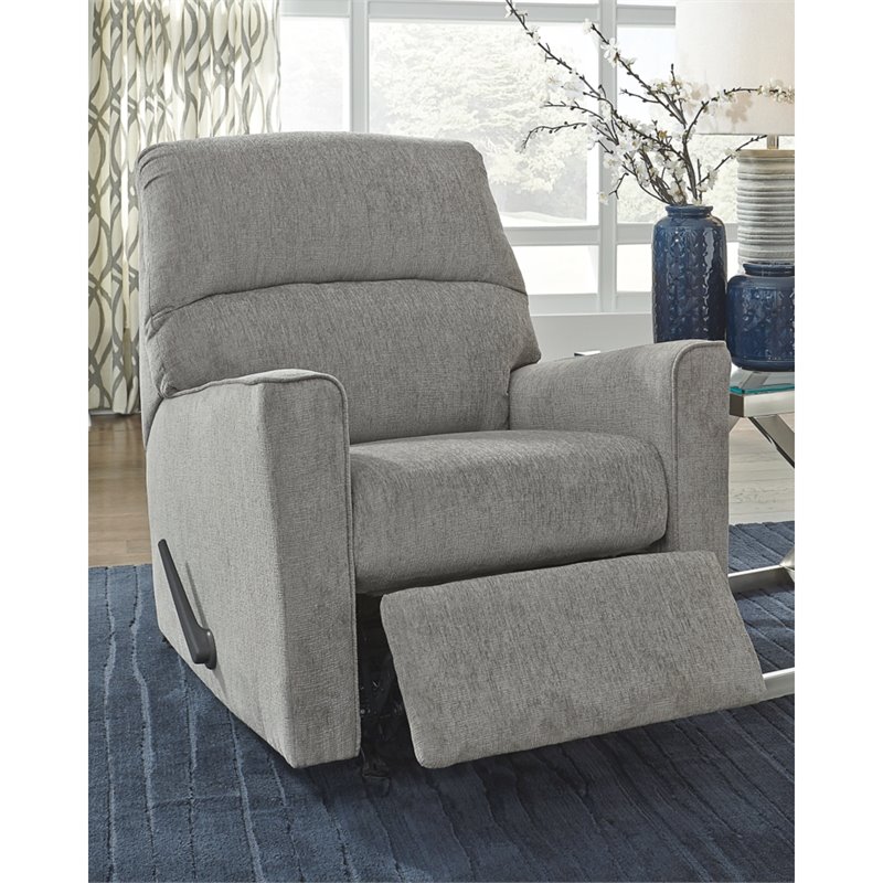 Bowery Hill Contemporary Fabric Rocker Recliner in Gray with Attached Cushions