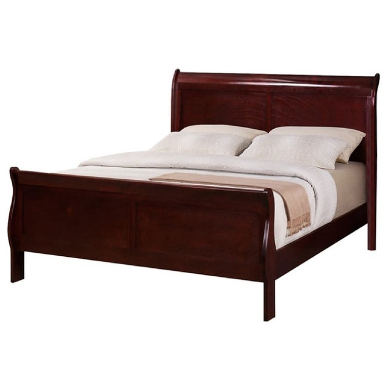 Bowery Hill Wood Warm Dark Brown Sleigh Queen Bed 62.5