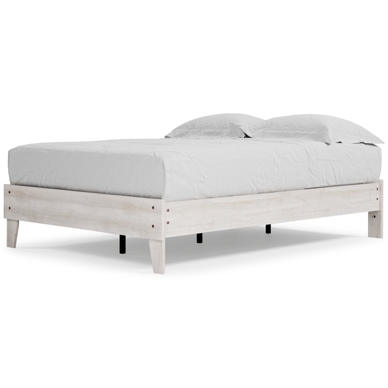 Bowery Hill Contemporary Engineered Wood Full Platform Bed in Whitewash