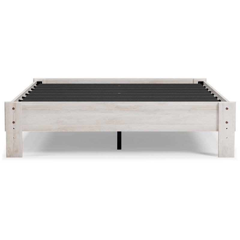 Bowery Hill Contemporary Engineered Wood Queen Platform Bed in Whitewash