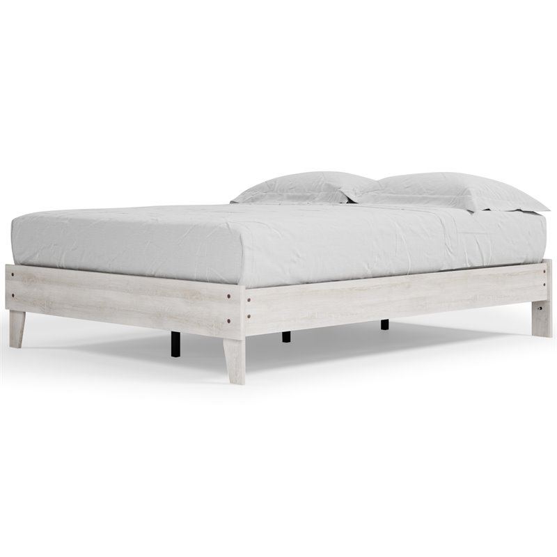 Bowery Hill Contemporary Engineered Wood Queen Platform Bed in Whitewash