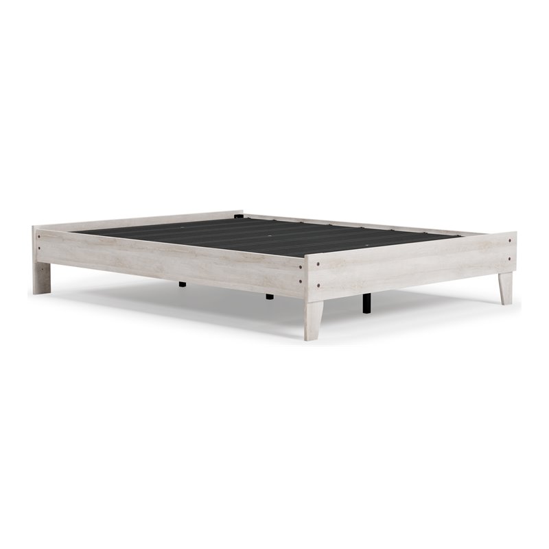 Bowery Hill Contemporary Engineered Wood Queen Platform Bed in Whitewash