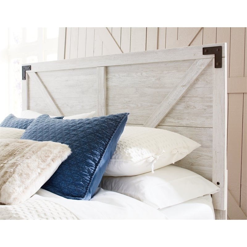 Bowery Hill Contemporary Wood Full Crossbuck Panel Headboard in Whitewash