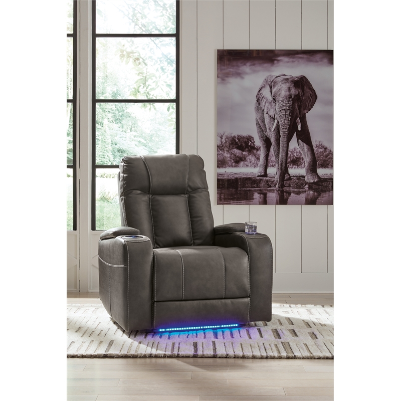 Bowery Hill Faux Leather Contemporary Gray Finish Power Recliner