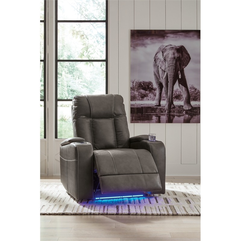 Bowery Hill Faux Leather Contemporary Gray Finish Power Recliner