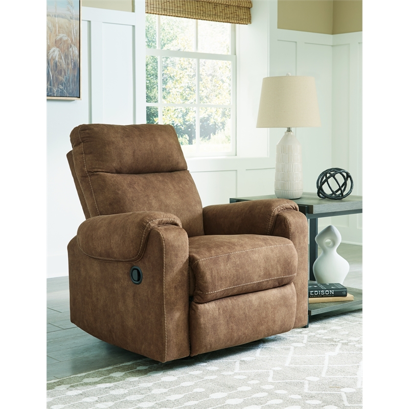 Bowery Hill Faux Leather Contemporary Pull-tab Reclining Motion Brown Recliner