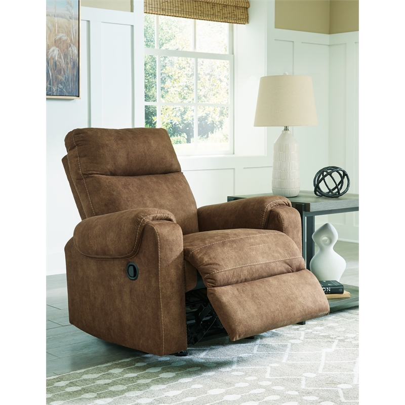 Bowery Hill Faux Leather Contemporary Pull-tab Reclining Motion Brown Recliner