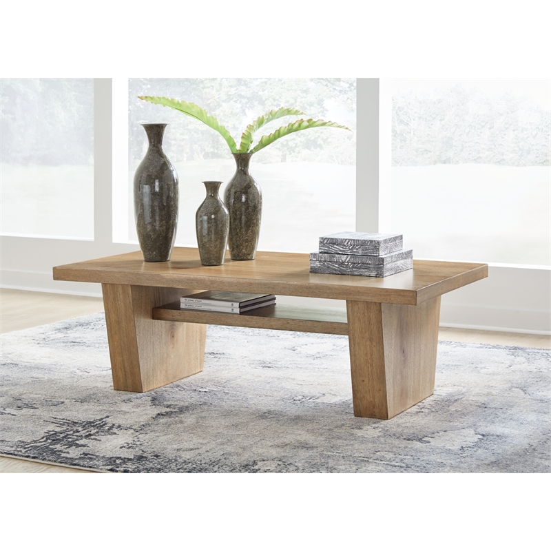 Bowery Hill Wood Traditional Light Brown Finish Coffee Table