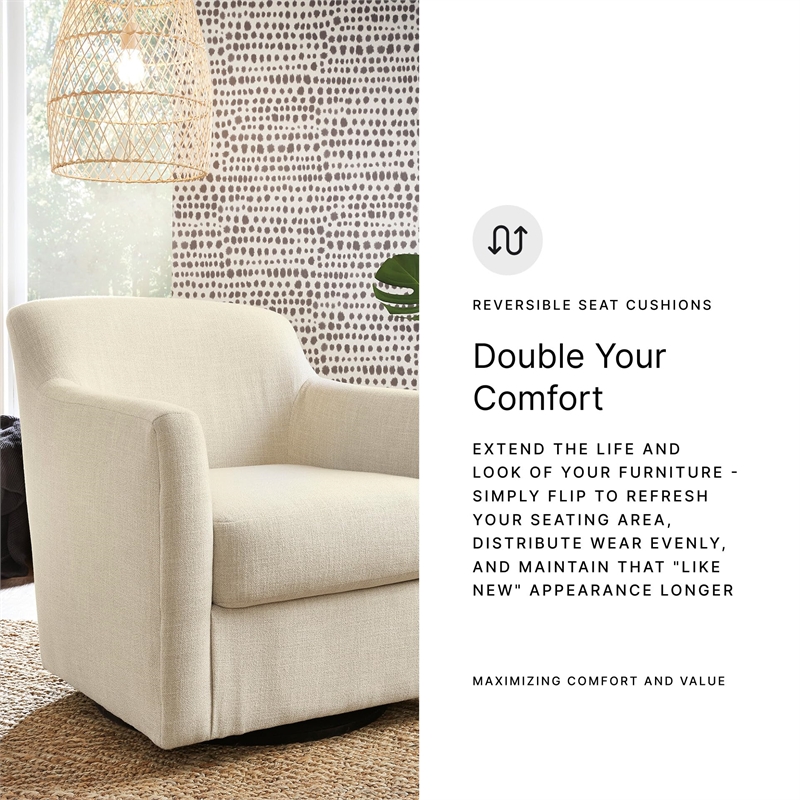 Bowery Hill Coastal Polyester Beige Finish Swivel Accent Chair