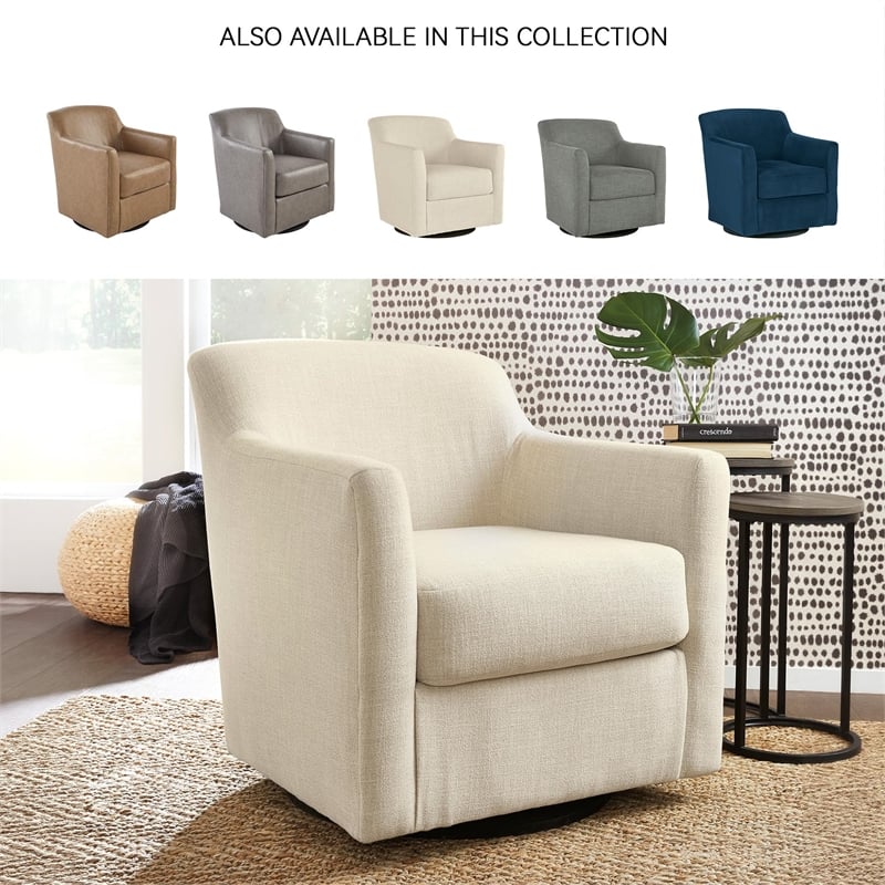 Bowery Hill Coastal Polyester Beige Finish Swivel Accent Chair
