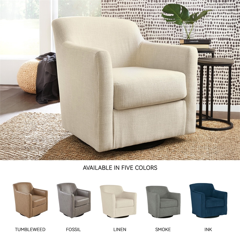 Bowery Hill Coastal Polyester Beige Finish Swivel Accent Chair