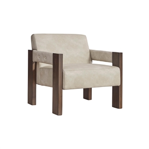 Bowery Hill Faux Leather Contemporary Beige Accent Chair with Attached Cushions