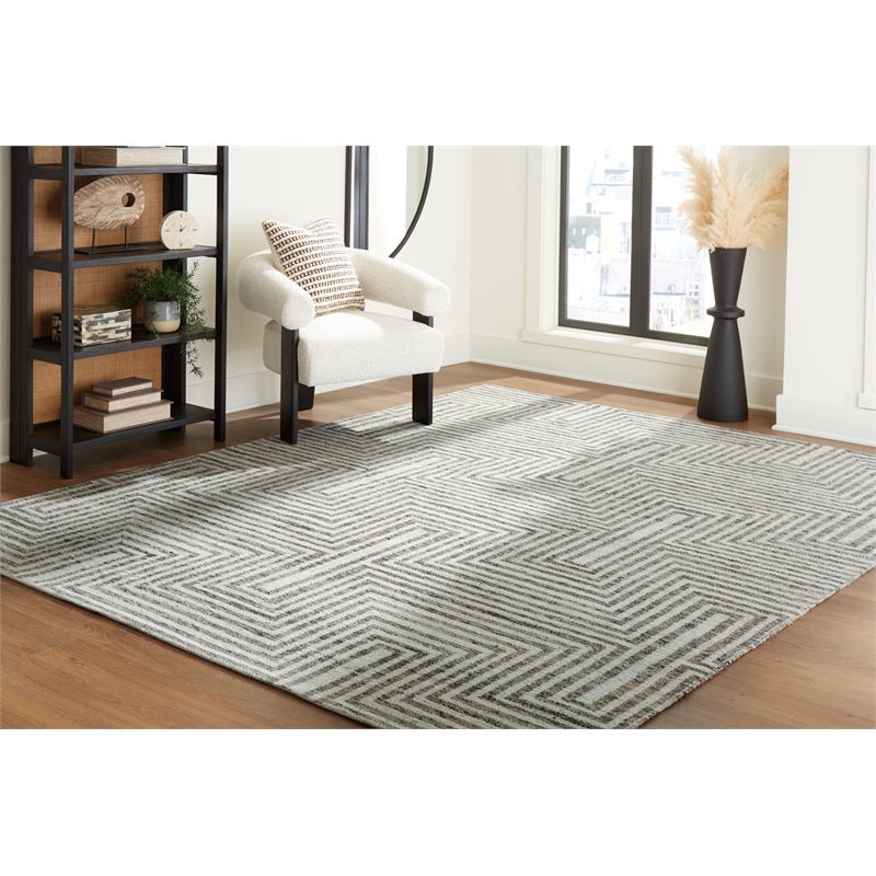 Bowery Hill Contemporary Wool and Cotton Ivory & Gray 8x10 Rug