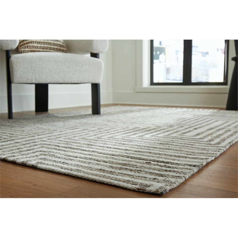 Bowery Hill Contemporary Wool and Cotton Ivory & Gray 8x10 Rug
