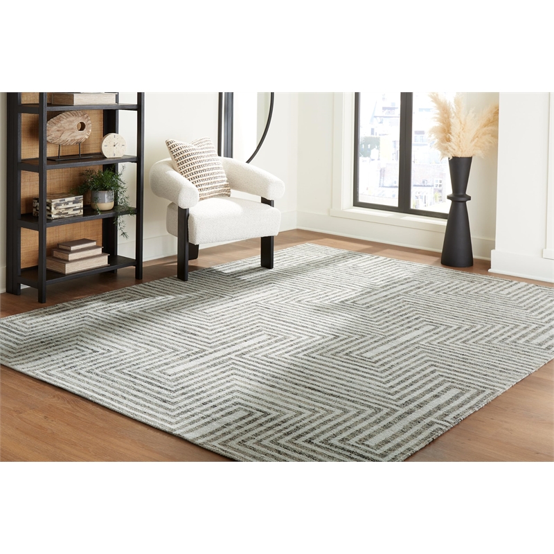 Bowery Hill Contemporary Wool and Cotton Ivory & Gray 8x10 Rug