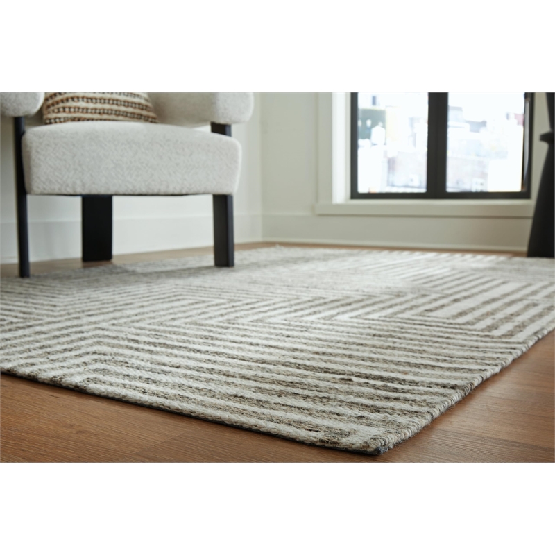 Bowery Hill Contemporary Wool and Cotton Ivory & Gray 8x10 Rug