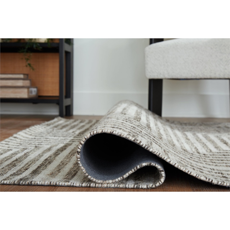 Bowery Hill Contemporary Wool and Cotton Ivory & Gray 8x10 Rug
