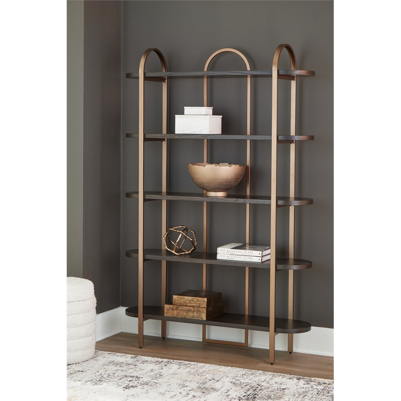 Bowery Hill Engineered Wood Contemporary Brown & Gold Finish Bookcase