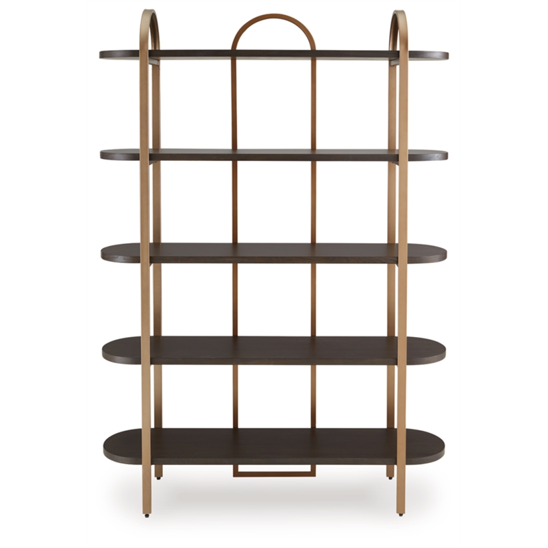 Bowery Hill Engineered Wood Contemporary Brown & Gold Finish Bookcase