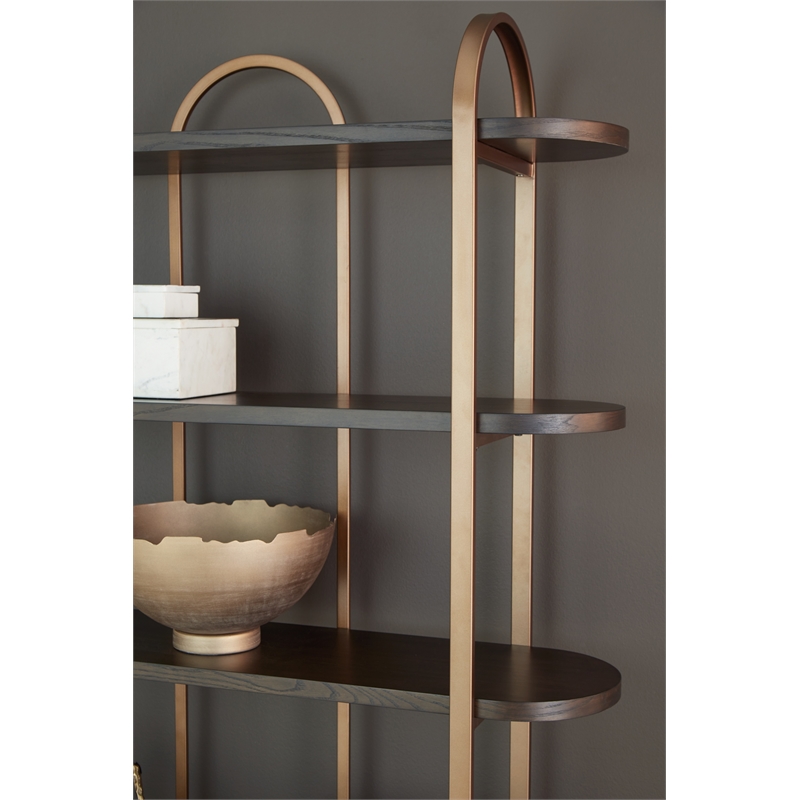 Bowery Hill Engineered Wood Contemporary Brown & Gold Finish Bookcase