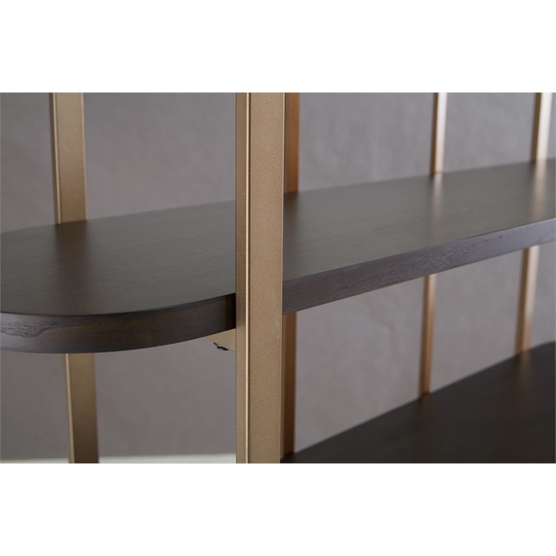 Bowery Hill Engineered Wood Contemporary Brown & Gold Finish Bookcase