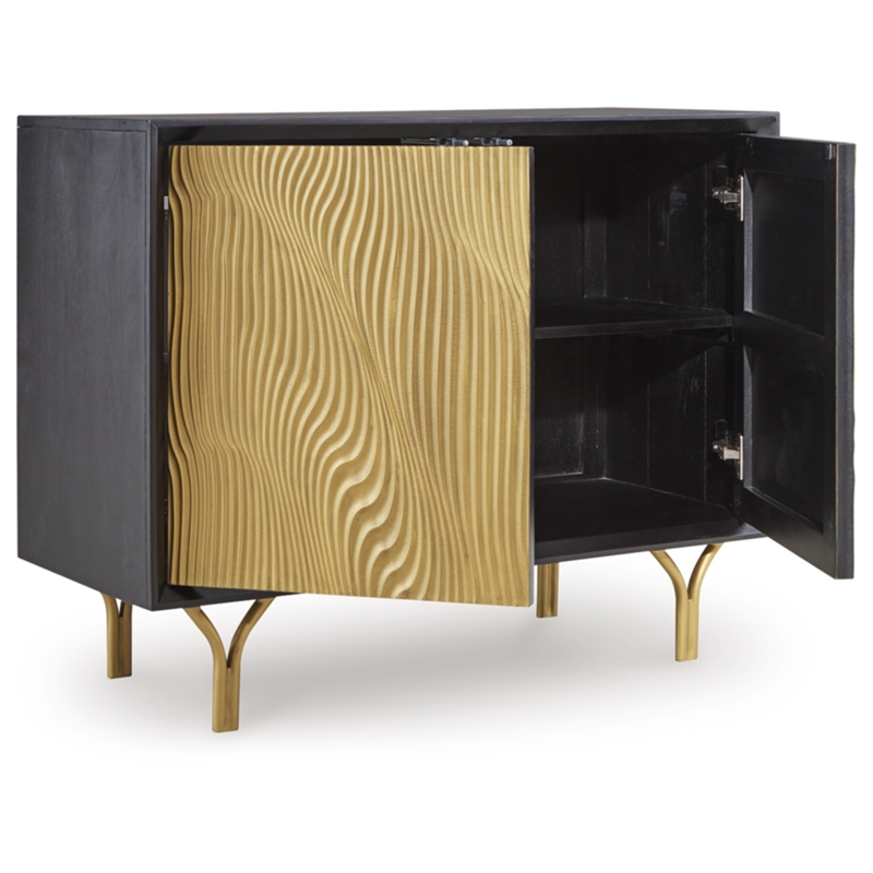 Bowery Hill Wood Black Accent Cabinet Rectangular Goldtone Finish 40