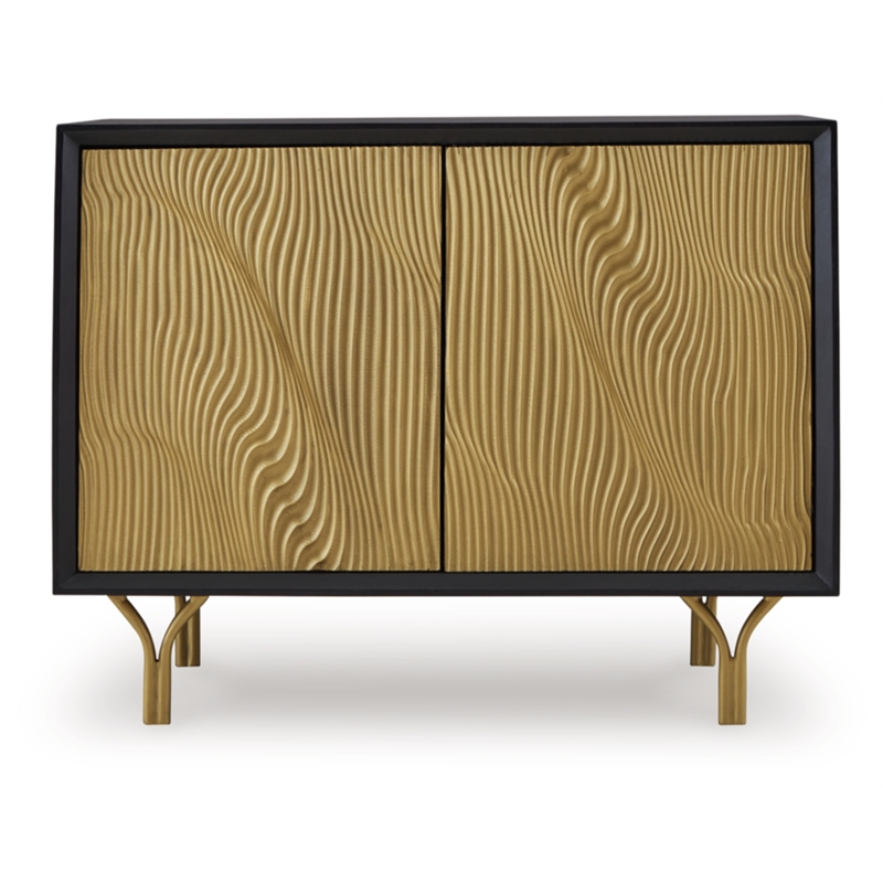 Bowery Hill Wood Black Accent Cabinet Rectangular Goldtone Finish 40