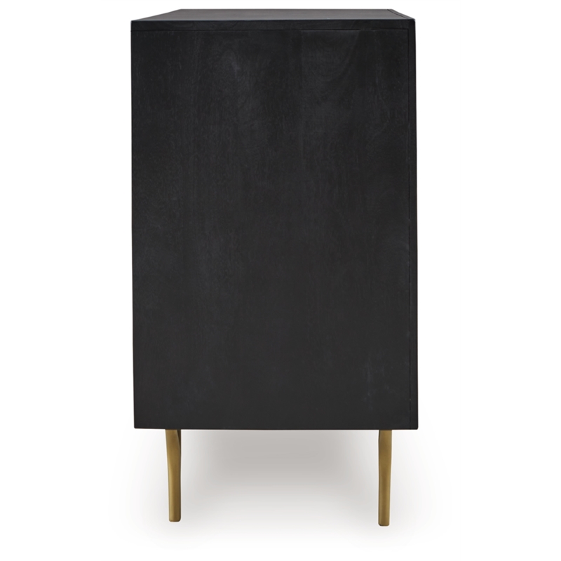 Bowery Hill Wood Black Accent Cabinet Rectangular Goldtone Finish 40