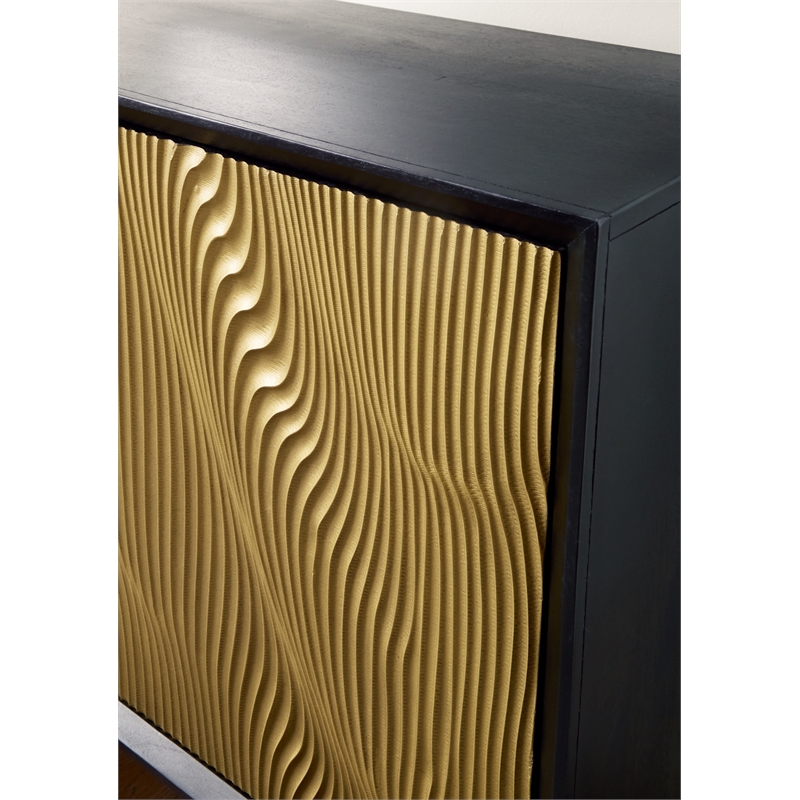 Bowery Hill Wood Black Accent Cabinet Rectangular Goldtone Finish 40
