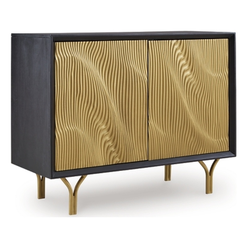 Bowery Hill Wood Black Accent Cabinet Rectangular Goldtone Finish 40