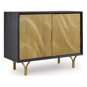 Bowery Hill Wood Black Accent Cabinet Rectangular Goldtone Finish 40&quotW x 17&quotD x 32&quotH Unassembled