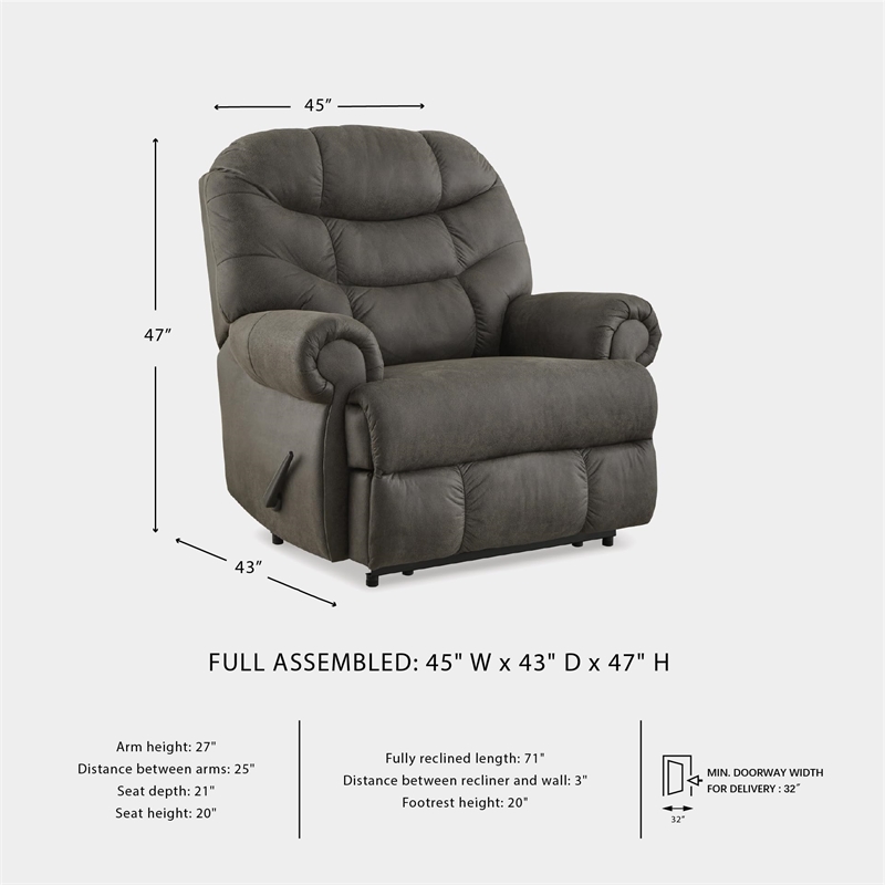 Bowery Hill Faux Leather Traditional One-pull Reclining Motion Gunmetal Recliner