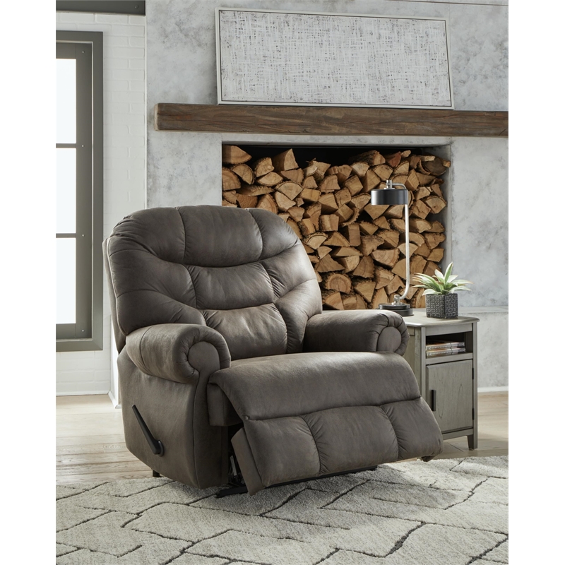Bowery Hill Faux Leather Traditional One-pull Reclining Motion Gunmetal Recliner
